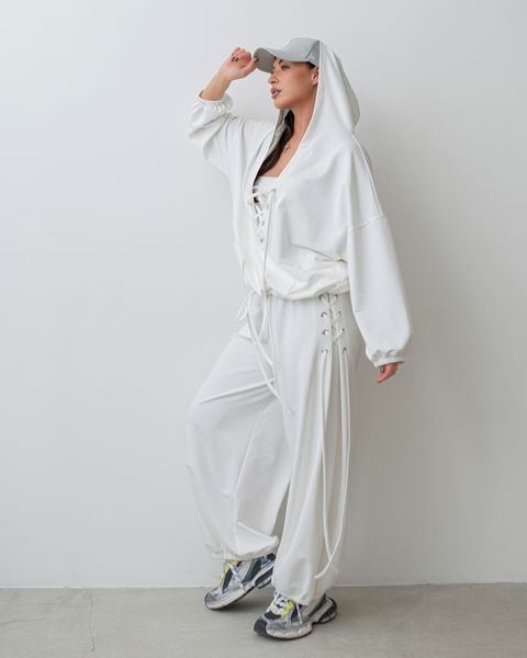Костюм жіночий oversize білий великого розміру кофта та штани 2349 фото