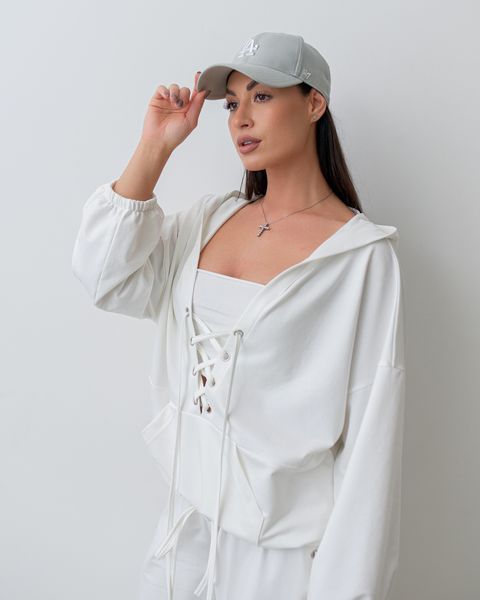 Костюм жіночий oversize білий великого розміру кофта та штани 2349 фото