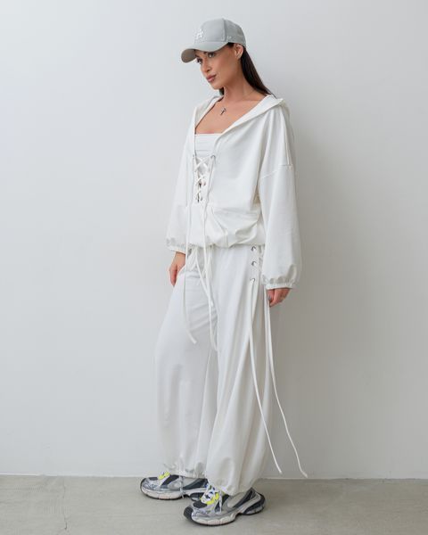 Костюм жіночий oversize білий великого розміру кофта та штани 2349 фото