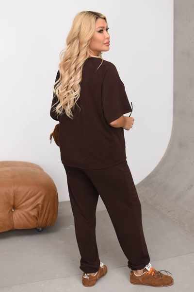 Костюм жіночий oversize шоколадний великого розміру футболка та штани 2968 фото