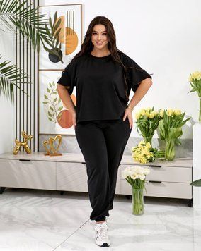 Костюм жіночий oversize чорний великого розміру футболка та штани 2969 фото