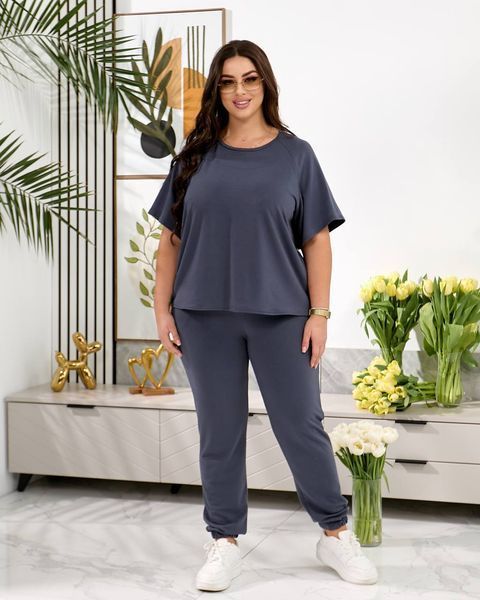 Костюм жіночий oversize графітовий великого розміру футболка та штани 2970 фото