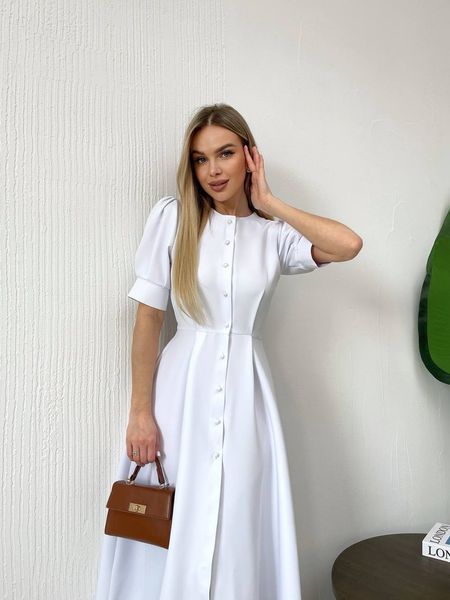 Сукня жіноча літня біла міді на ґудзиках костюмна тканина приталена 2836 фото