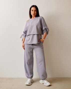Костюм жіночий oversize сірий великого розміру кофта та штани 2313 фото